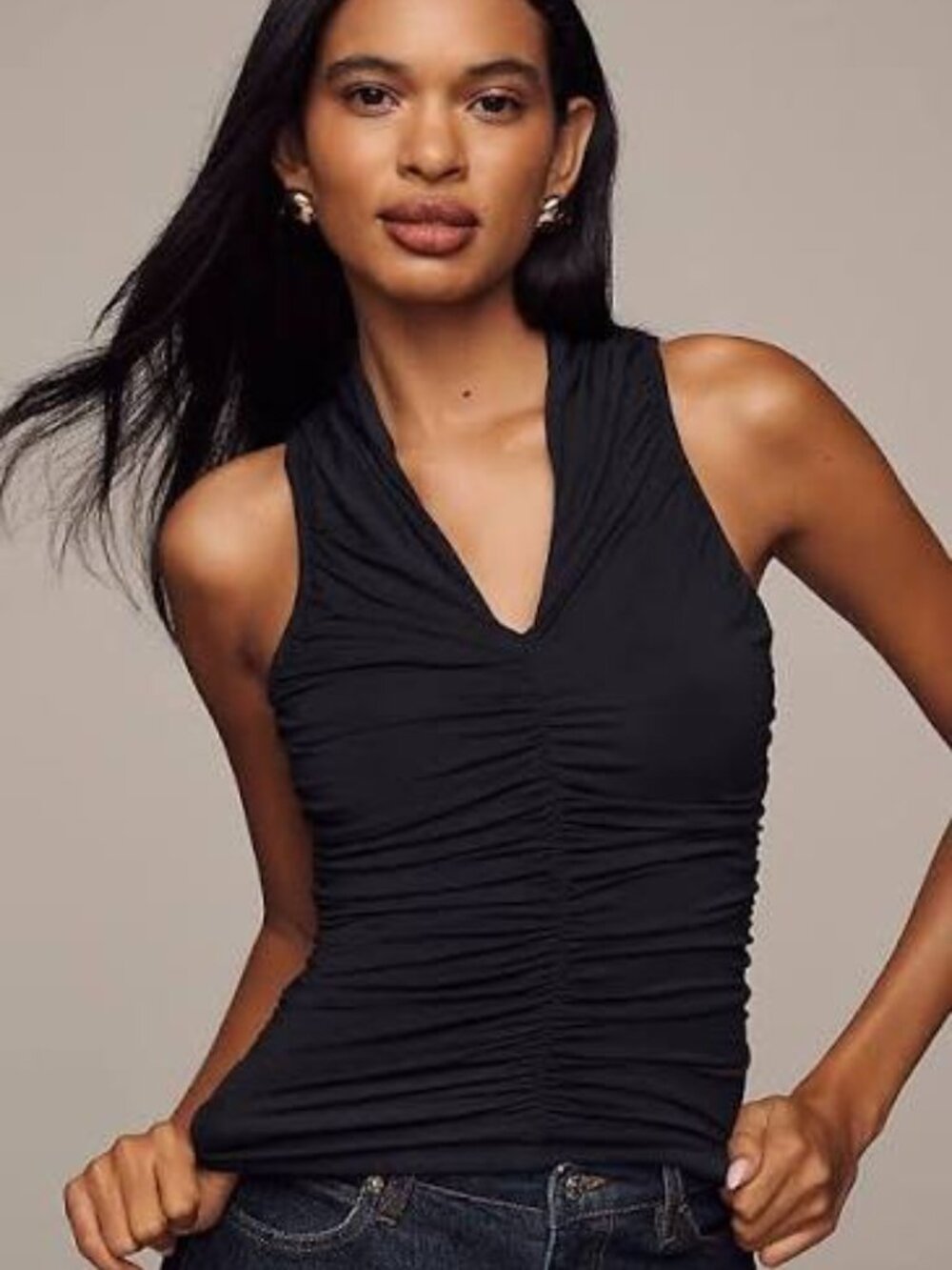 Maeve Ruched V-Neck Sleeveless Tank Top
